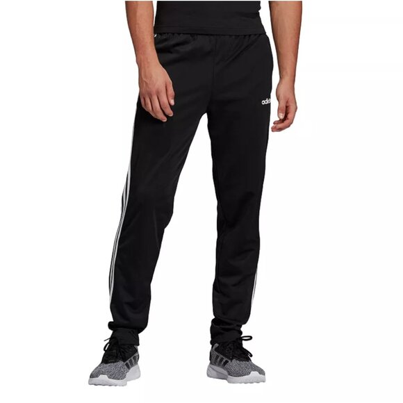Adidas Men’s L Black Essentials 3-Stripes Pants Secure Pockets Tapered Joggers - Picture 1 of 11